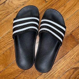 Unisex Black and White Adidas Adilette Slides